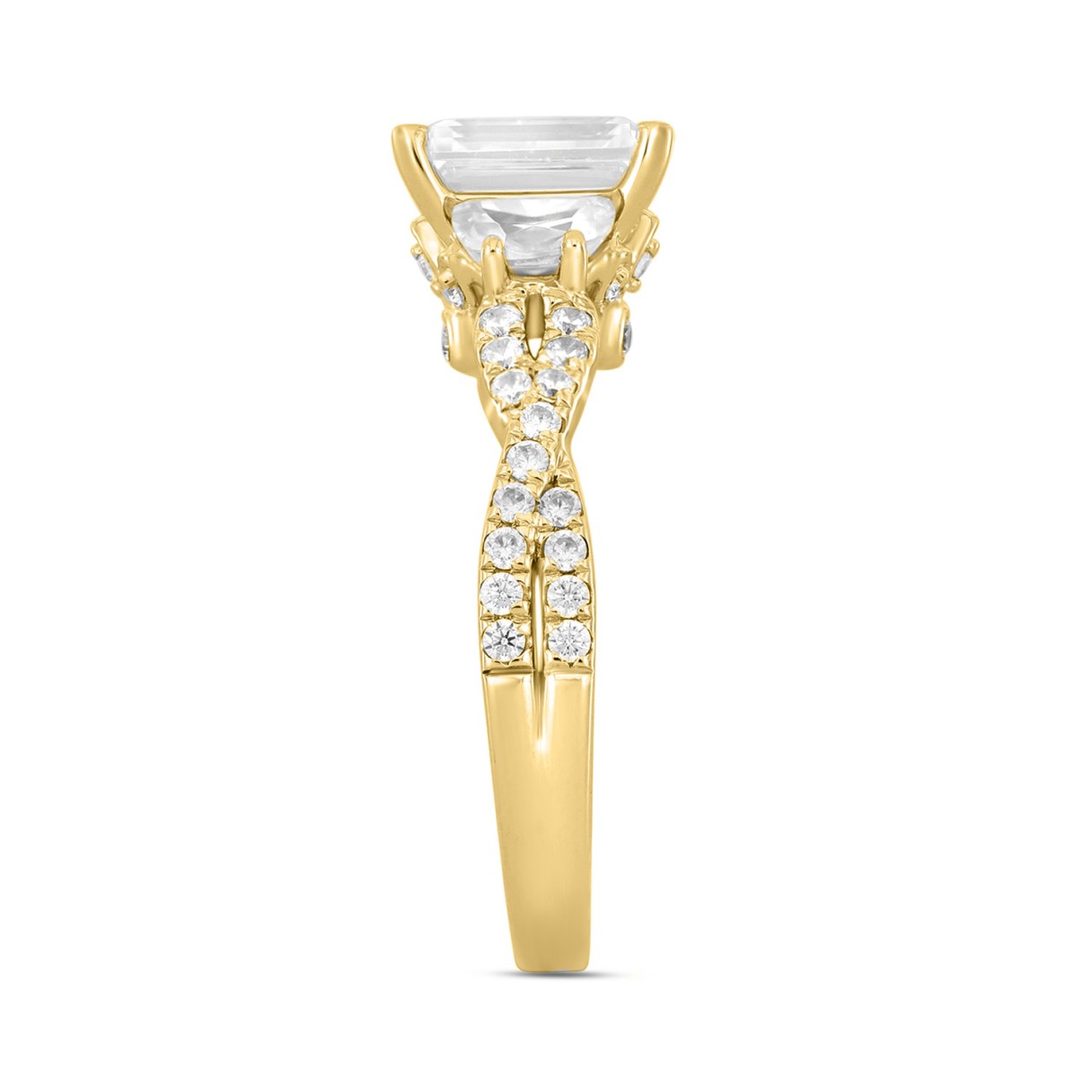 LADIES RING 3CT ROUND/HALF MOON/EMERALD DIAMOND 14K YELLOW GOLD (CENTER STONE EMERALD DIAMOND 2CT )