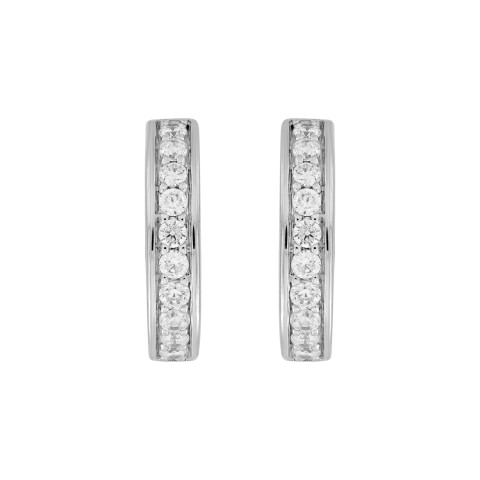 LADIES HOOP EARRINGS  5/8CT ROUND DIAMOND 14K WHITE GOLD