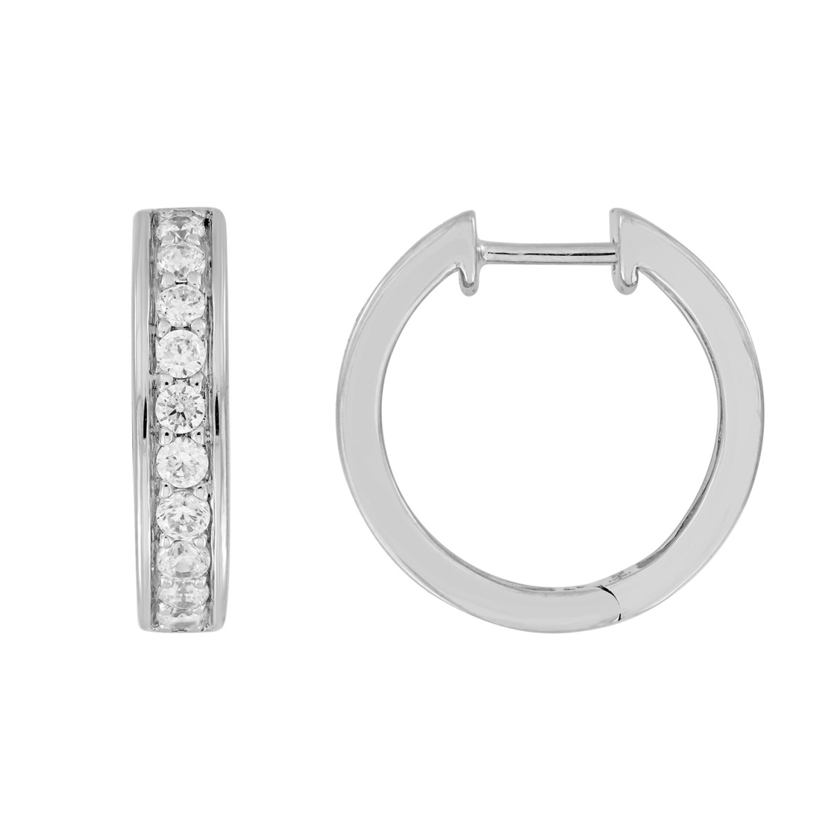 LADIES HOOP EARRINGS  5/8CT ROUND DIAMOND 14K WHITE GOLD