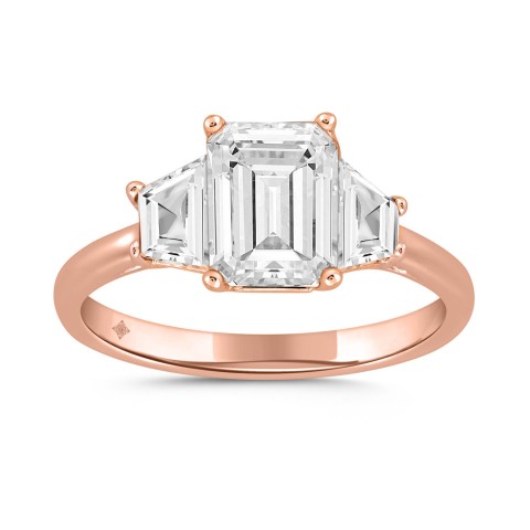 14K ROSE GOLD 3/4CT ROUND/TRAPEZOID DIAMOND LADIES RING (CENTER STONE EMERALD DIAMOND 2CT)