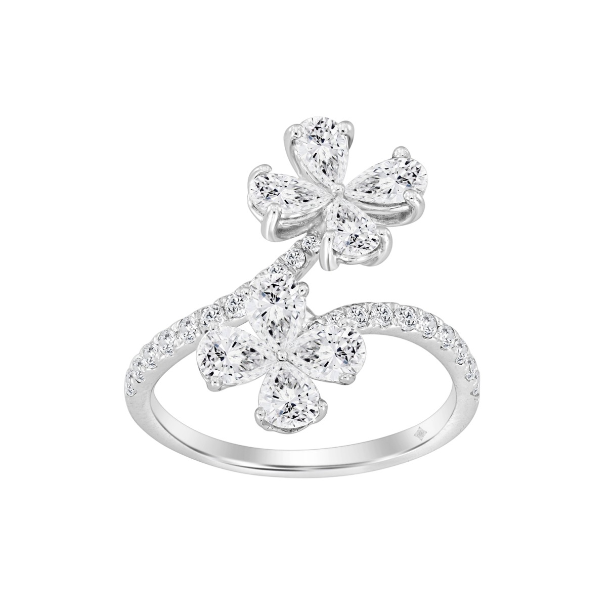 LADIES RING 1 3/4CT ROUND/PEAR DIAMOND 14K WHITE GOLD