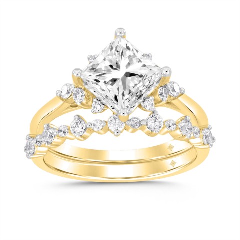 LADIES BRIDAL SET 2 1/2CT ROUND DIAMOND 14K YELLOW GOLD(PRINCESS DIAMOND 2CT)