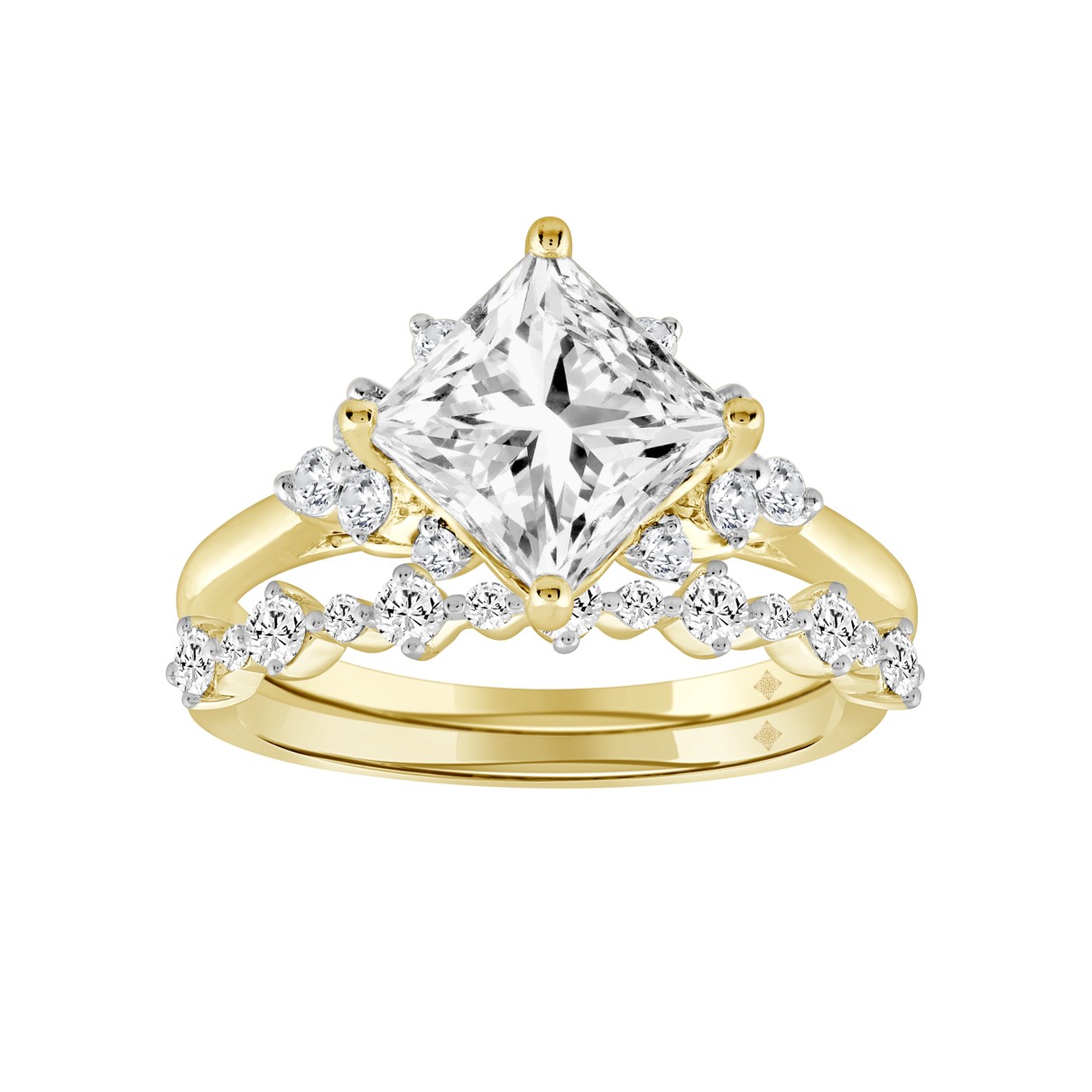 LADIES BRIDAL SET 2 1/2CT ROUND DIAMOND 14K YELLOW GOLD (CENTER STONE PRINCESS DIAMOND 2CT )