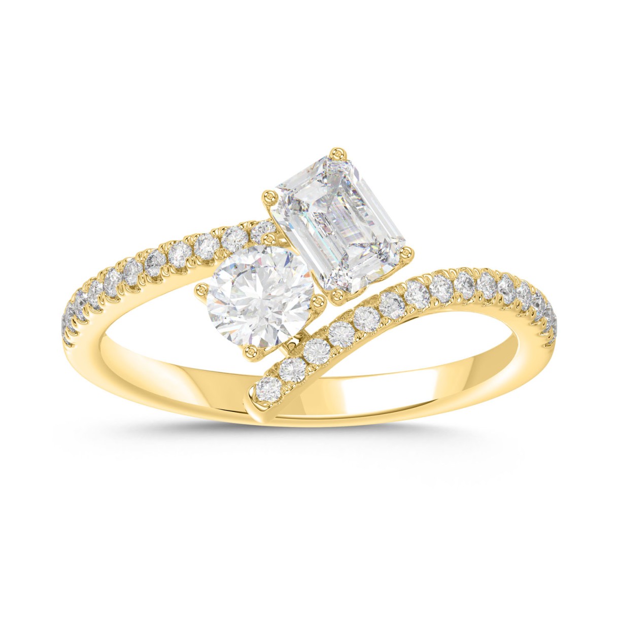 LADIES RING 1CT ROUND/EMERALD DIAMOND 14K YELLOW GOLD 