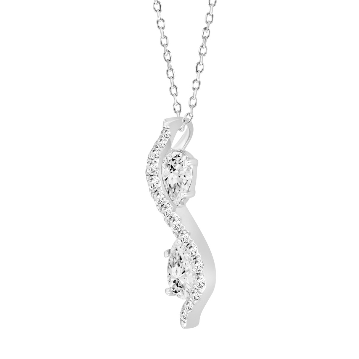 LADIES PENDANT 1CT ROUND/PEAR DIAMOND 14K WHITE GOLD