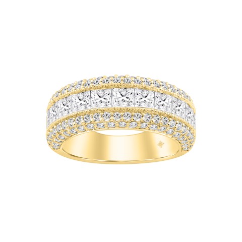 LADIES RING 3CT ROUND/PRINCESS DIAMOND 14K YELLOW GOLD