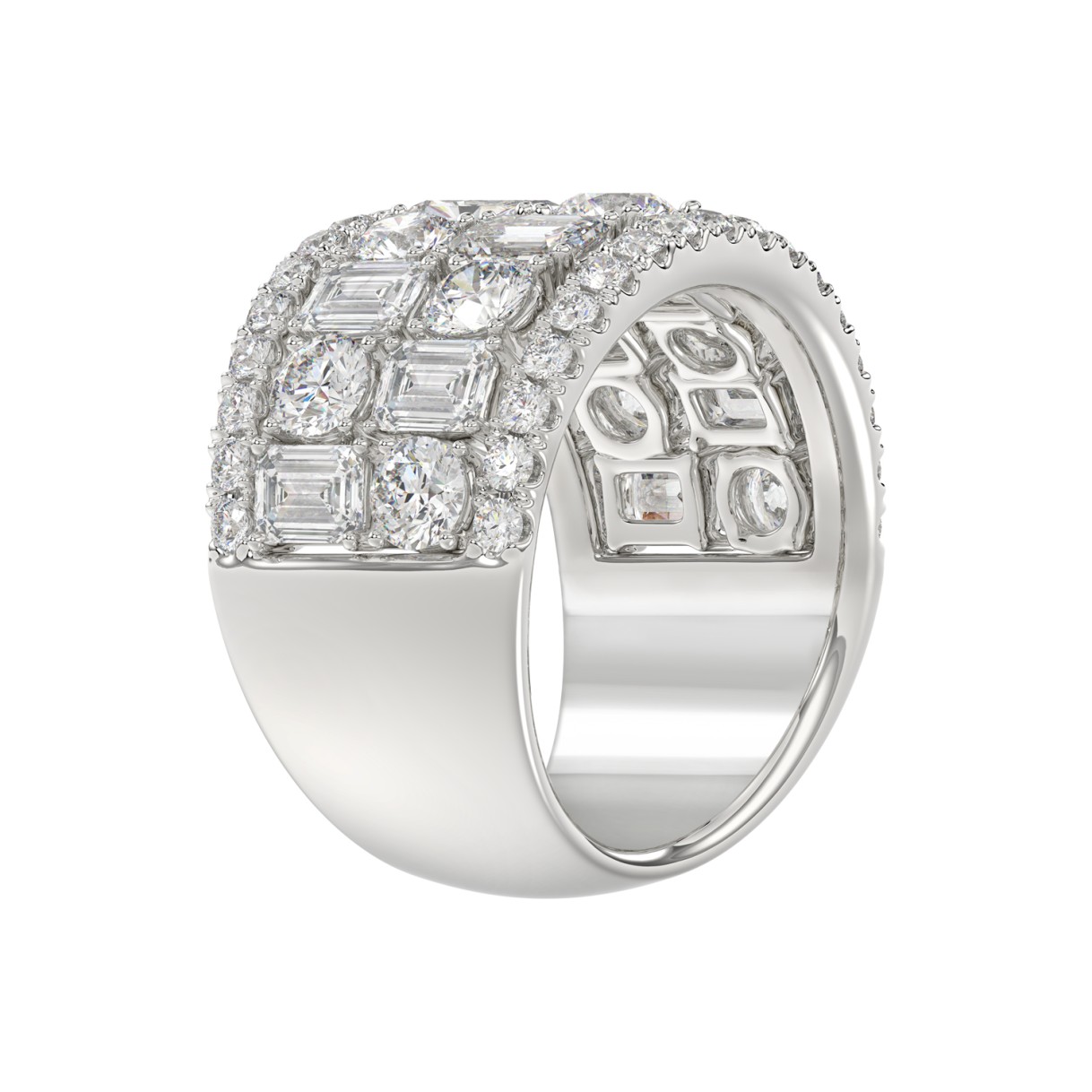 14K WHITE GOLD 5.00CT ROUND/EMERALD DIAMOND LADIES BAND