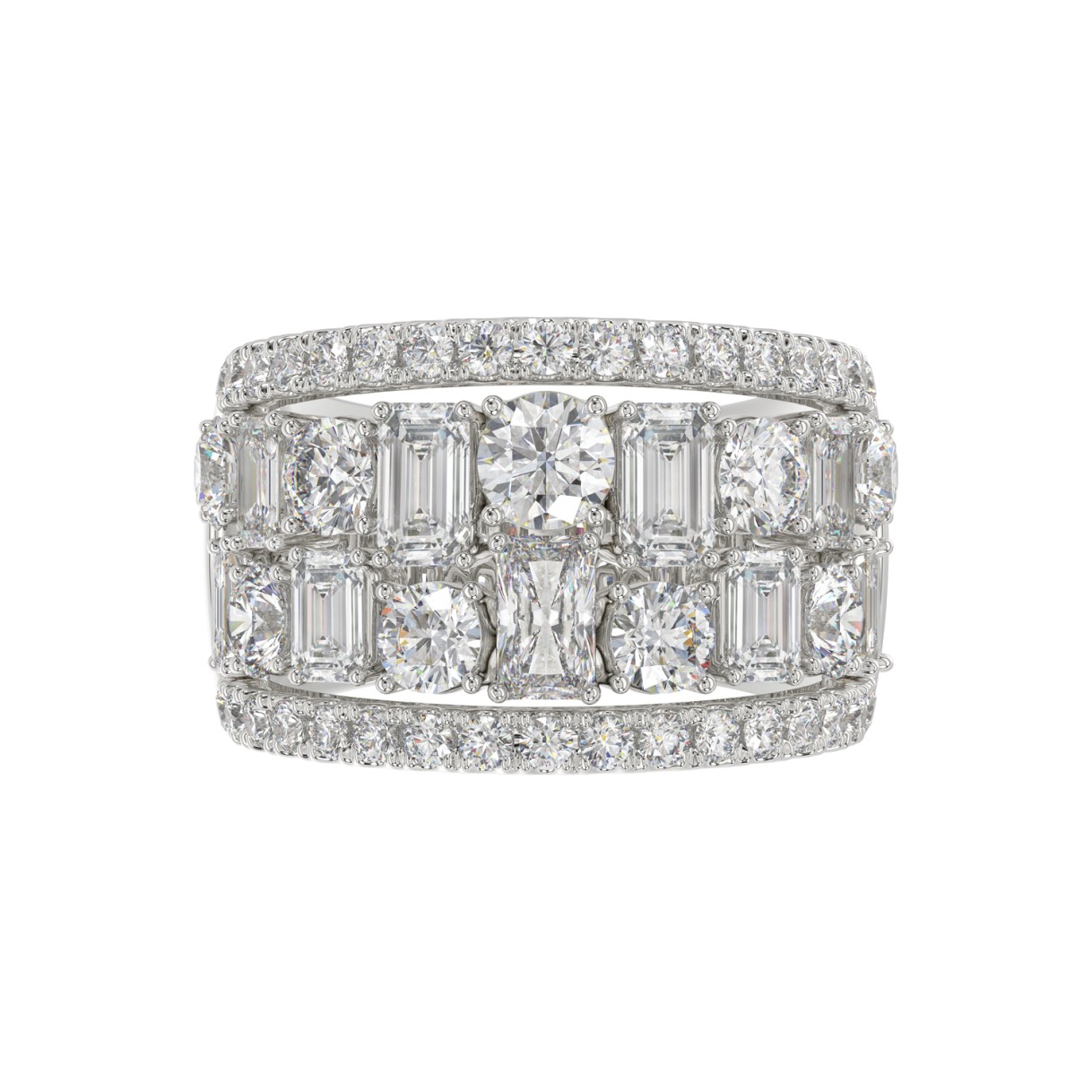 14K WHITE GOLD 5.00CT ROUND/EMERALD DIAMOND LADIES BAND