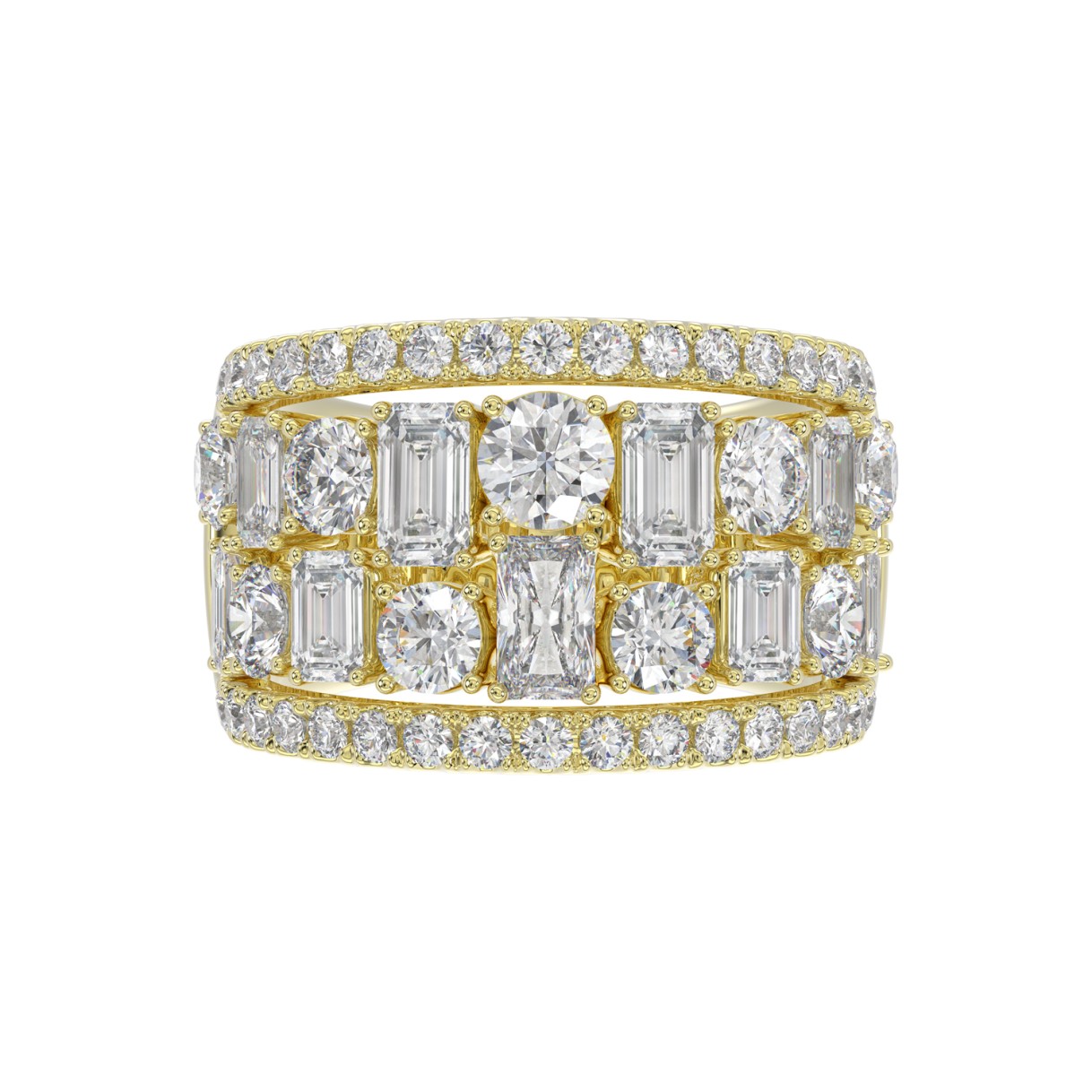 14K YELLOW GOLD 5.00CT ROUND/EMERALD DIAMOND LADIES BAND