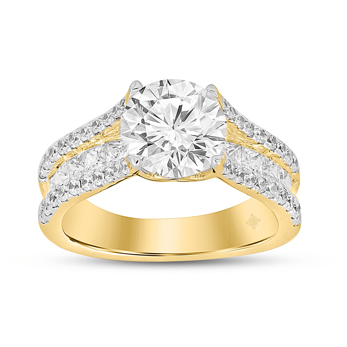 LADIES RING 3 1/2CT ROUND DIAMOND 14K YELLOW GOLD (CENTER STONE ROUND DIAMOND 2CT )