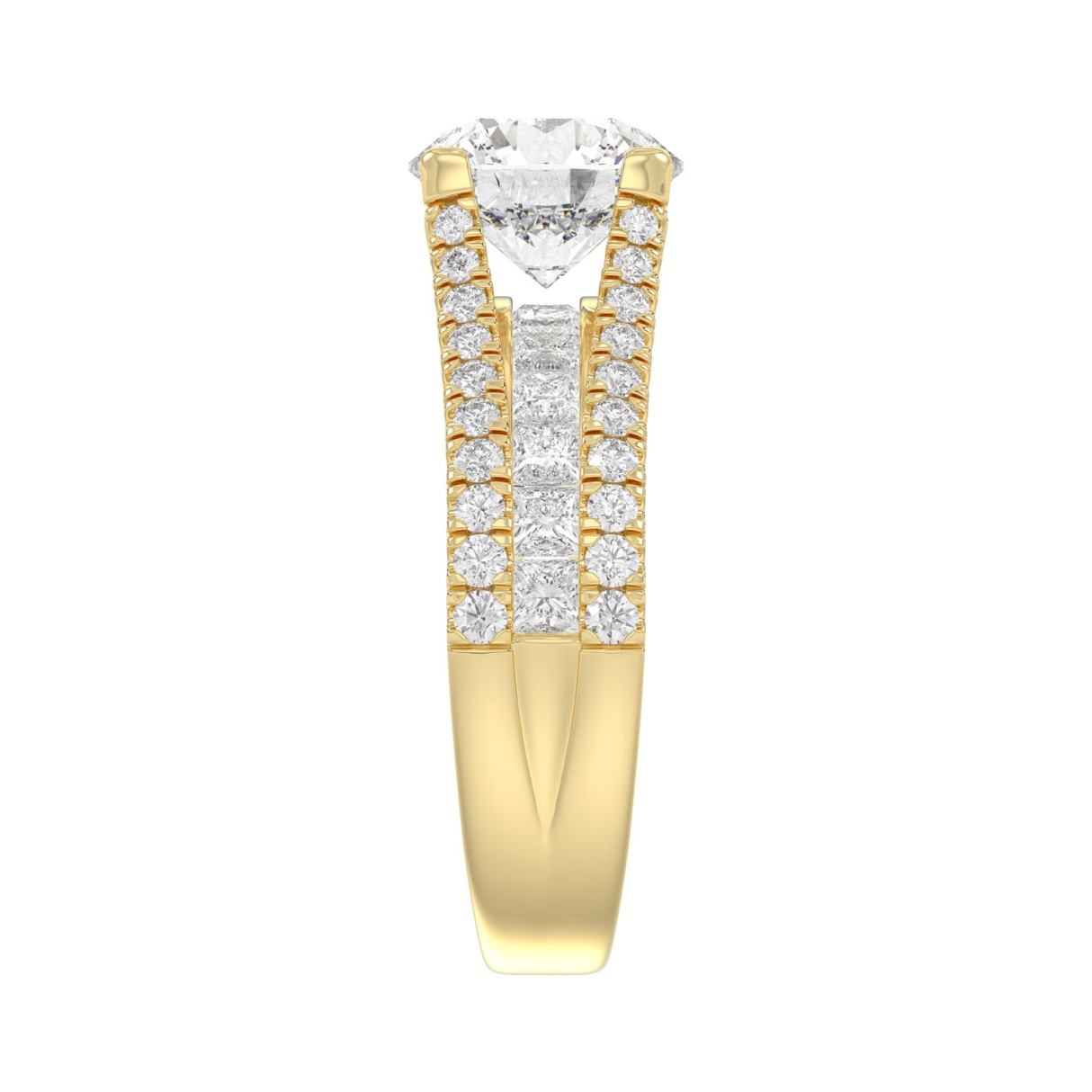 LADIES RING 3 1/2CT ROUND/PRINCESS DIAMOND 14K YELLOW GOLD (CENTER STONE ROUND DIAMOND 2CT )