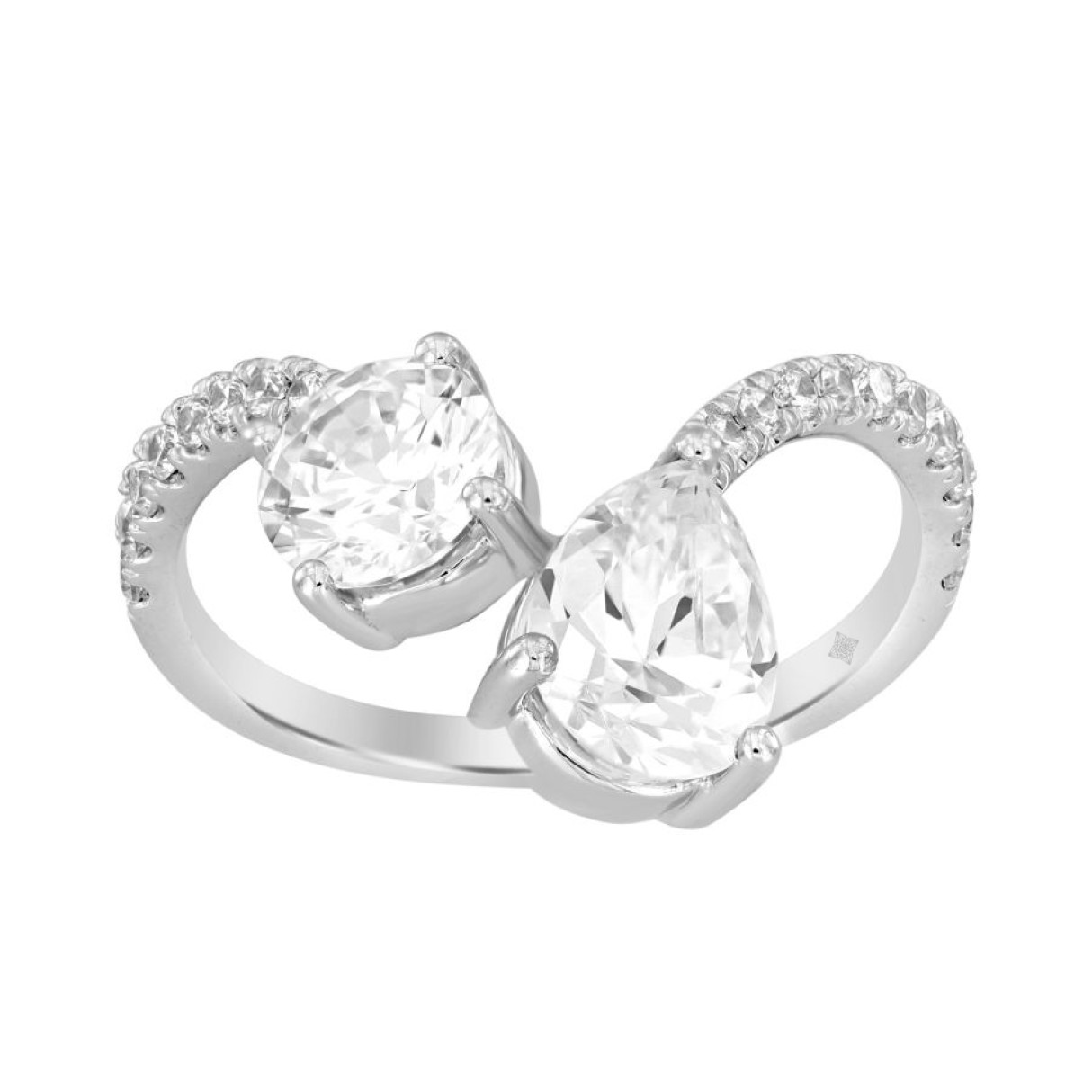 LADIES RING 2CT ROUND/PEAR DIAMOND 14K WHITE GOLD ...