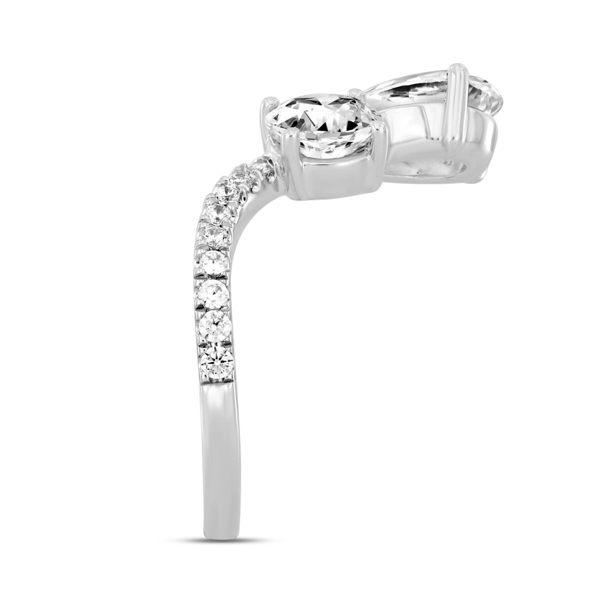 LADIES RING 2CT ROUND/PEAR DIAMOND 14K WHITE GOLD 