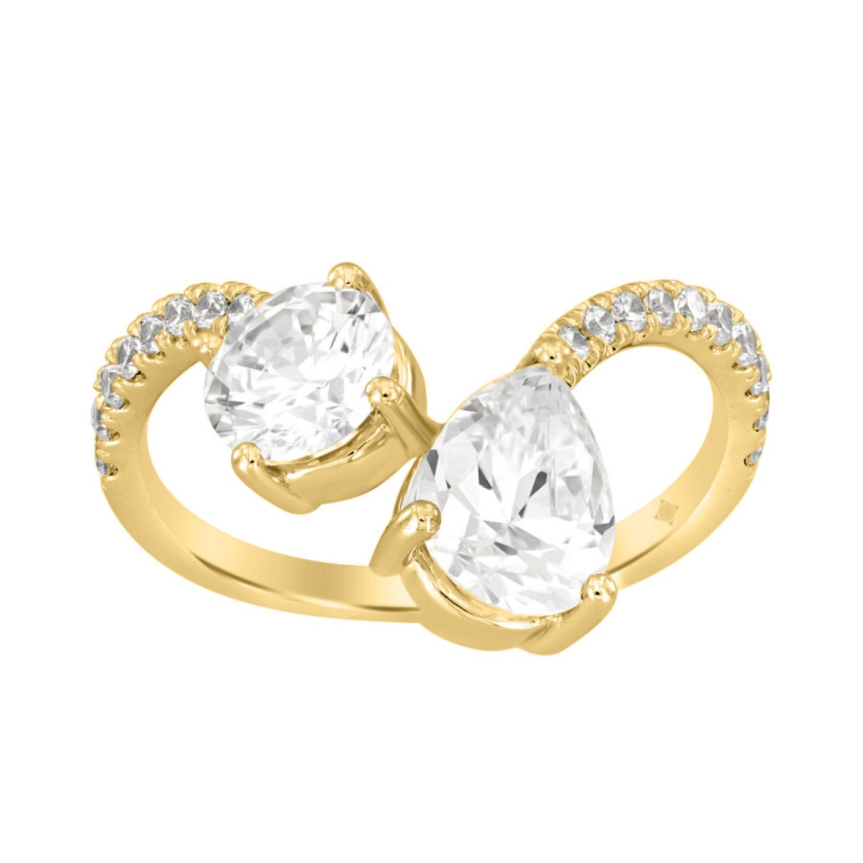 LADIES RING 2CT ROUND/PEAR DIAMOND 14K YELLOW GOLD 