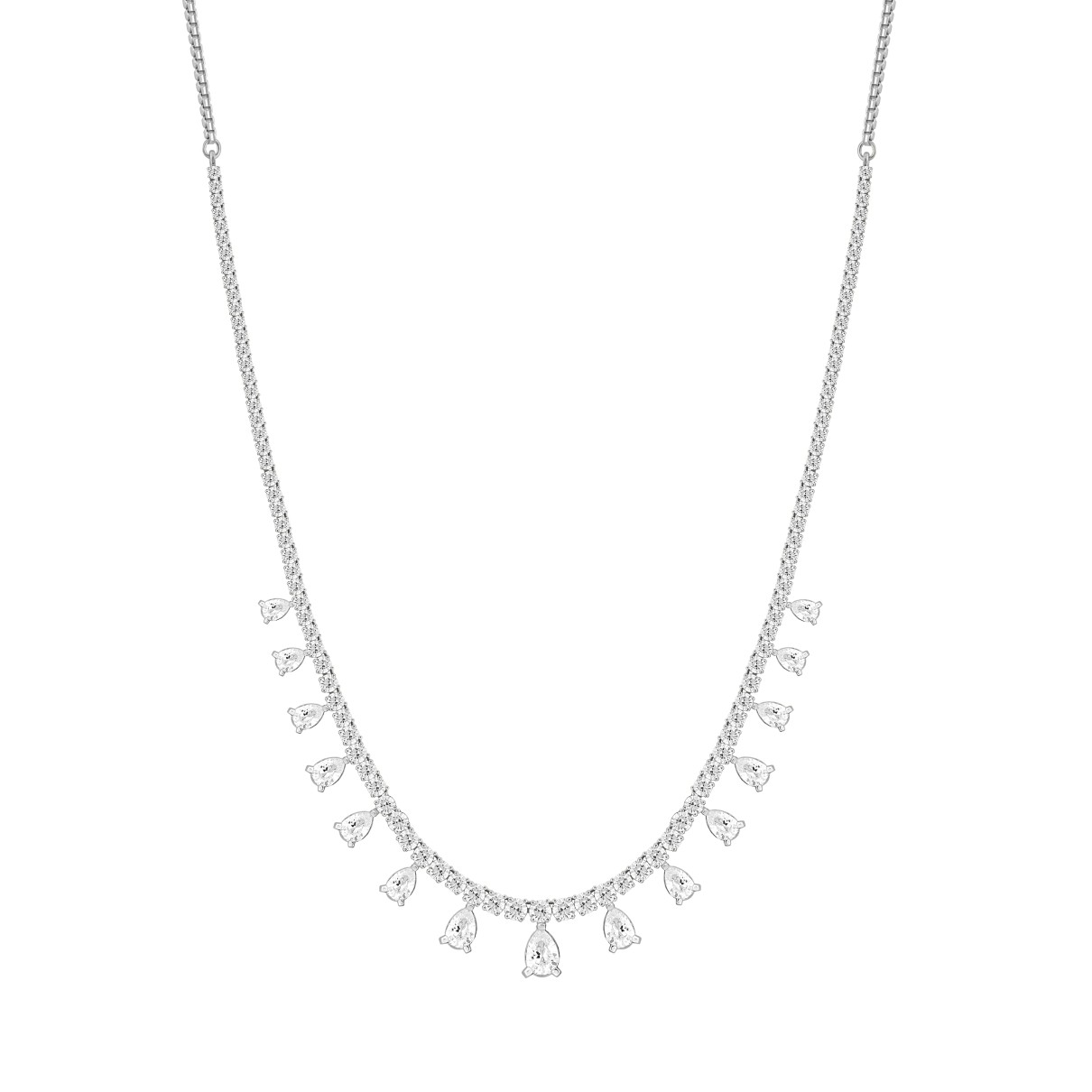 LADIES NECKLACES 5CT ROUND/PEAR DIAMOND 14K WHITE GOLD