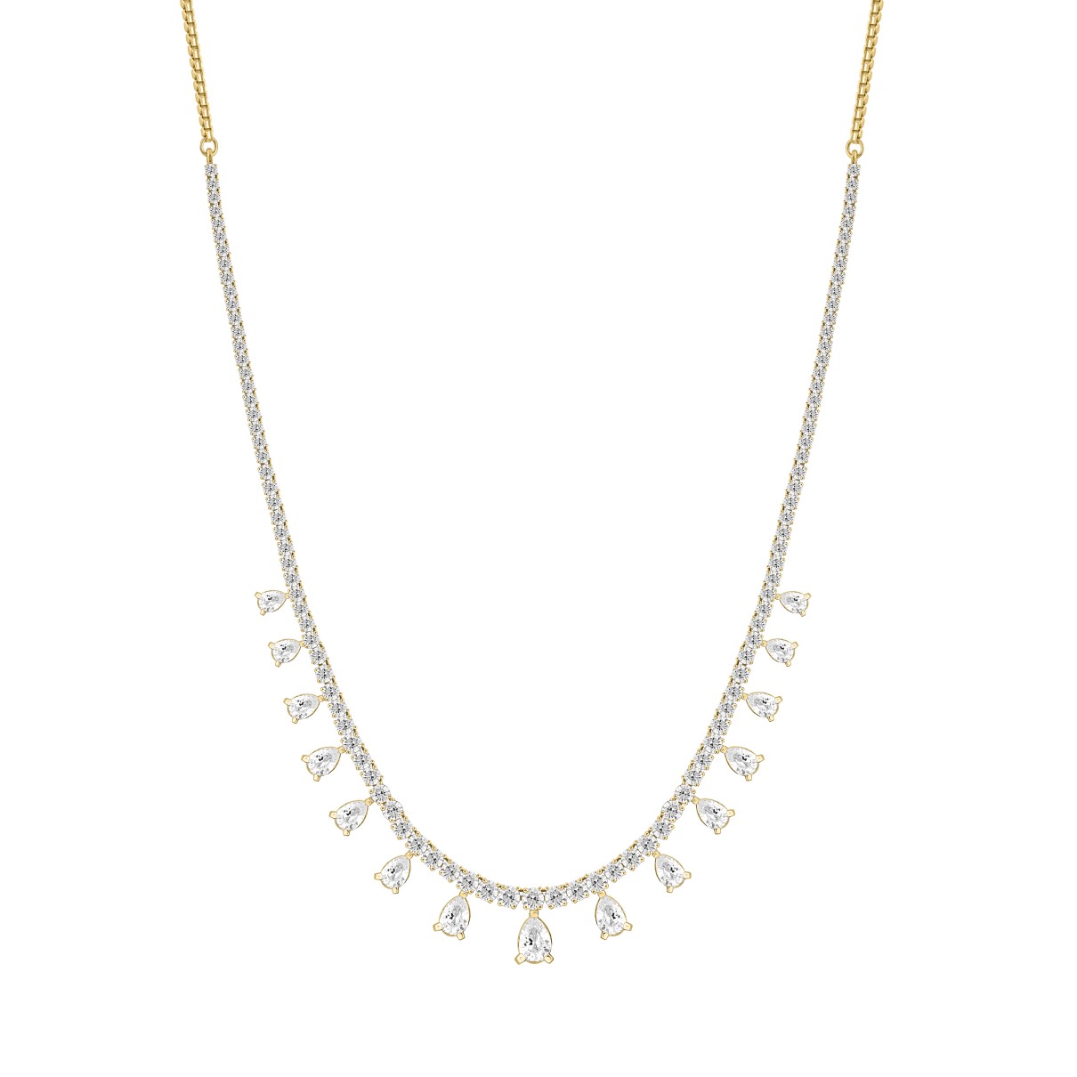 LADIES NECKLACES 5CT ROUND/PEAR DIAMOND 14K YELLOW GOLD