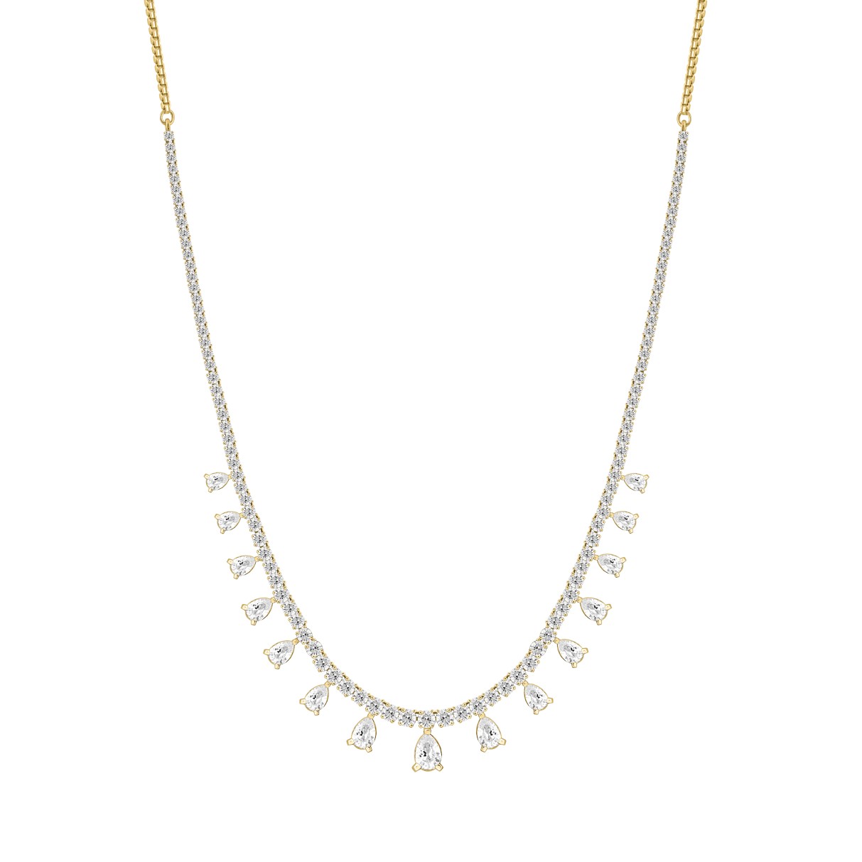 LADIES NECKLACES 5CT ROUND/PEAR DIAMOND 14K YELLOW...