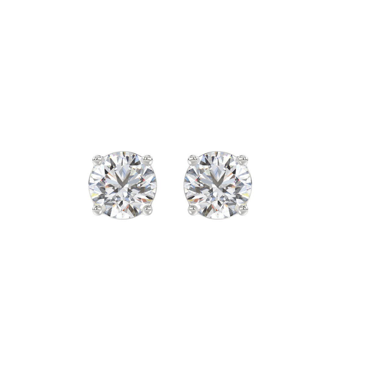 LADIES SOLITAIRE EARRINGS 1 1/3CT ROUND DIAMOND 14K WHITE GOLD