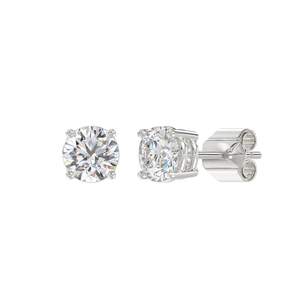 LADIES SOLITAIRE EARRINGS 1 1/3CT ROUND DIAMOND 14K WHITE GOLD