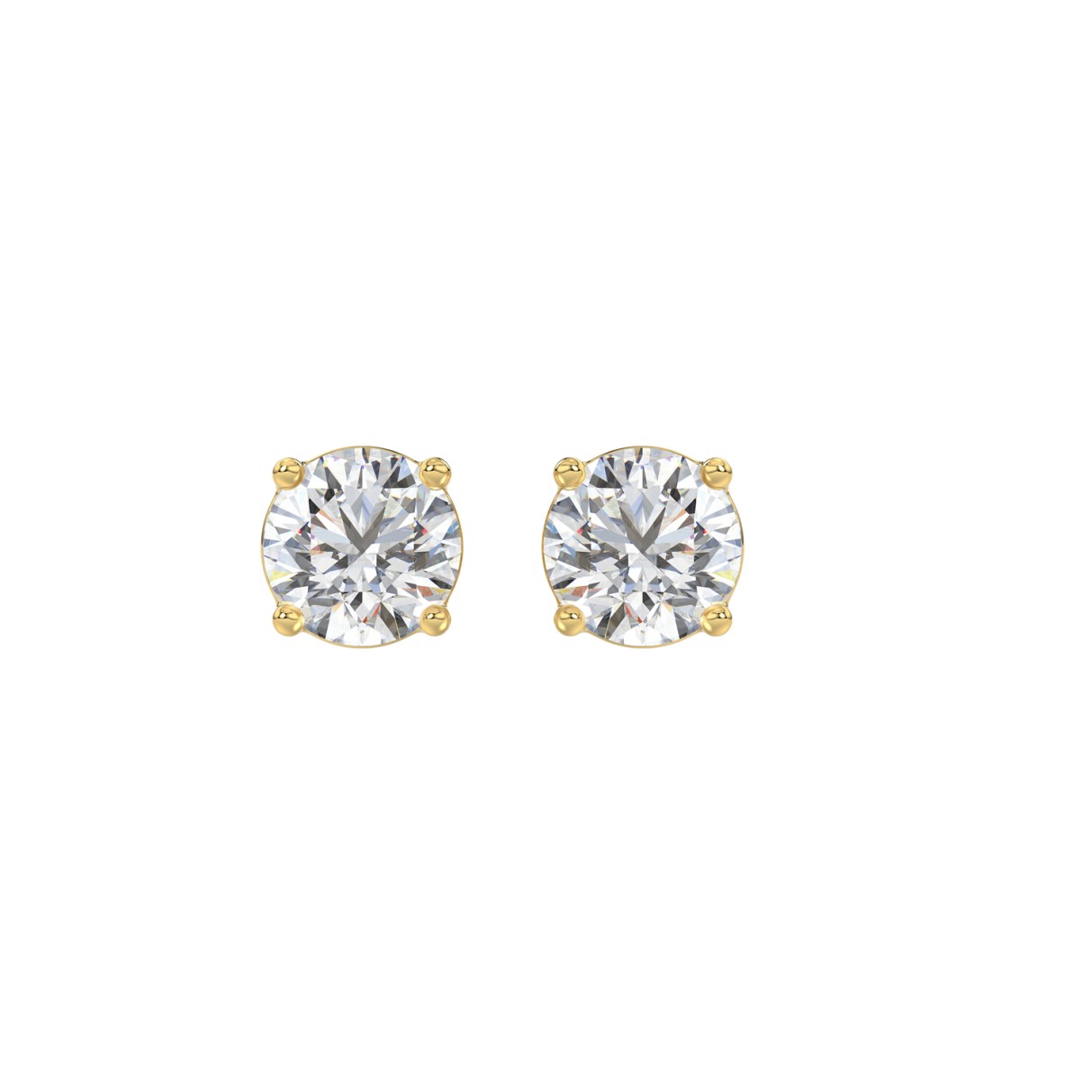 LADIES SOLITAIRE EARRINGS 1 1/3CT ROUND DIAMOND 14K YELLOW GOLD