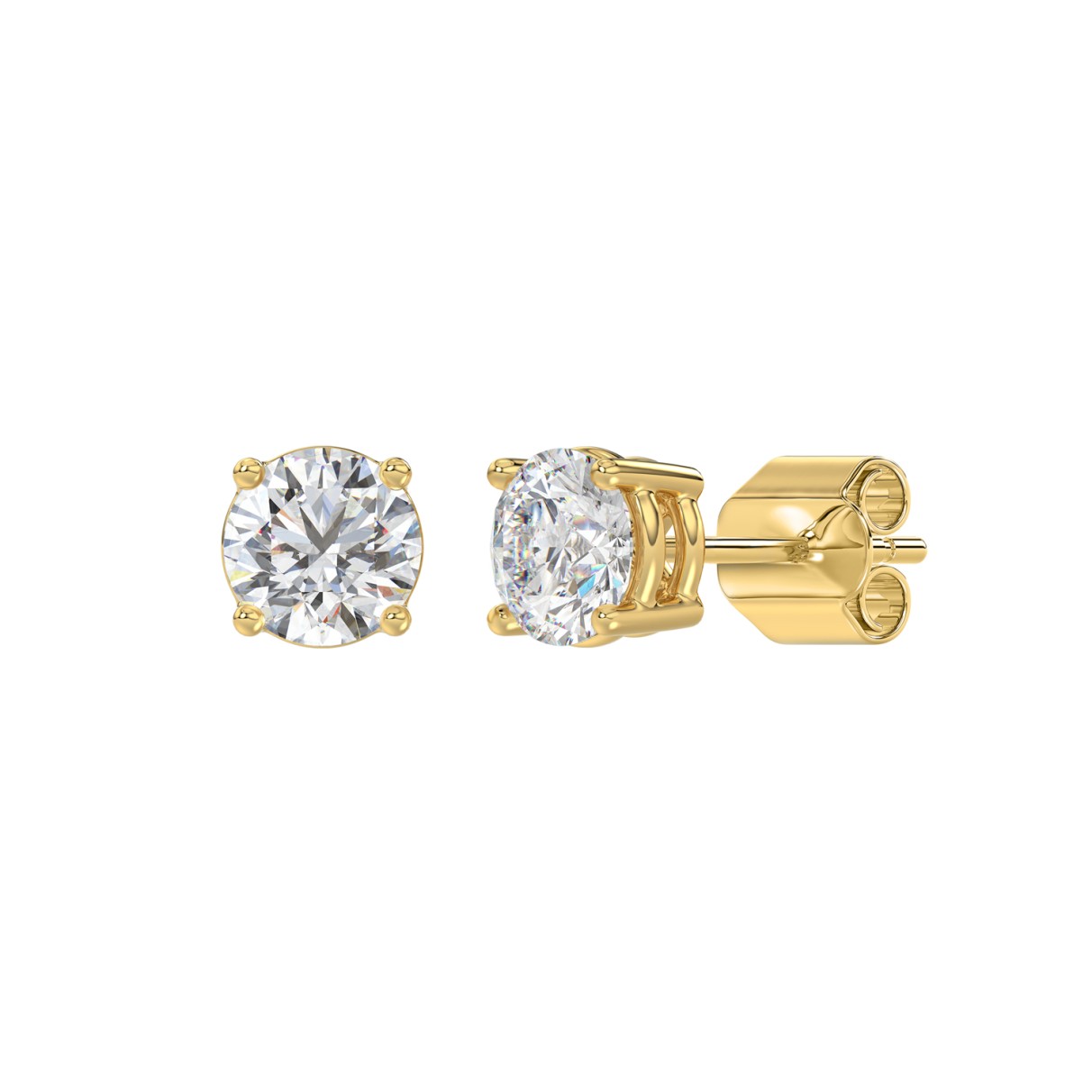 LADIES SOLITAIRE EARRINGS 1 1/3CT ROUND DIAMOND 14K YELLOW GOLD