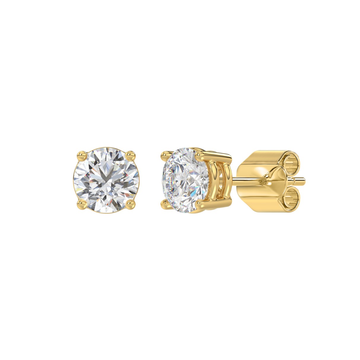 LADIES SOLITAIRE EARRINGS 1 1/3CT ROUND DIAMOND 14K YELLOW GOLD