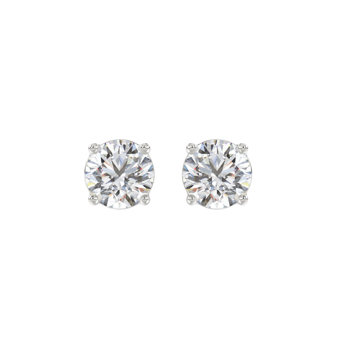 LADIES SOLITAIRE EARRINGS 2 1/2CT ROUND DIAMOND 14K WHITE GOLD