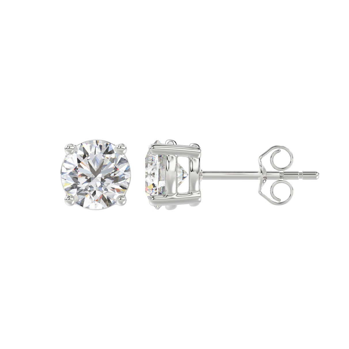 LADIES SOLITAIRE EARRINGS 2 1/2CT ROUND DIAMOND 14K WHITE GOLD