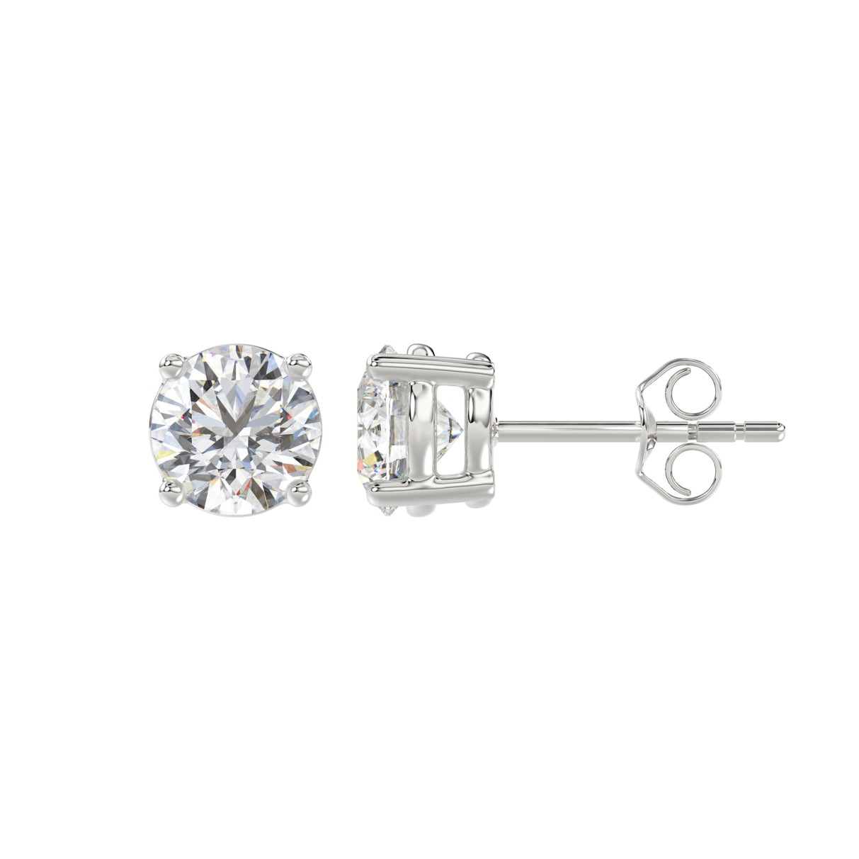 LADIES SOLITAIRE EARRINGS 2 1/2CT ROUND DIAMOND 14K WHITE GOLD