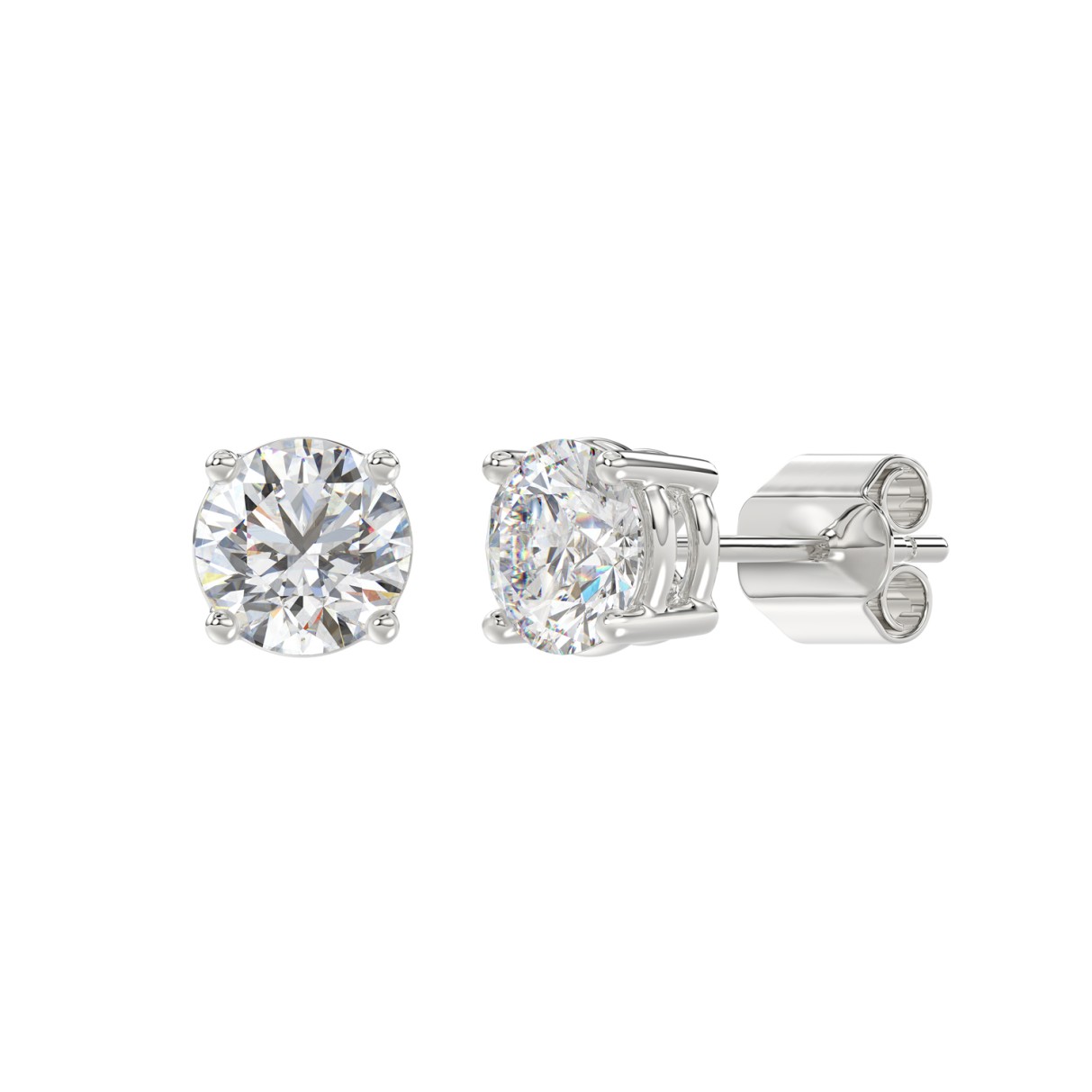 LADIES SOLITAIRE EARRINGS 2 1/2CT ROUND DIAMOND 14K WHITE GOLD