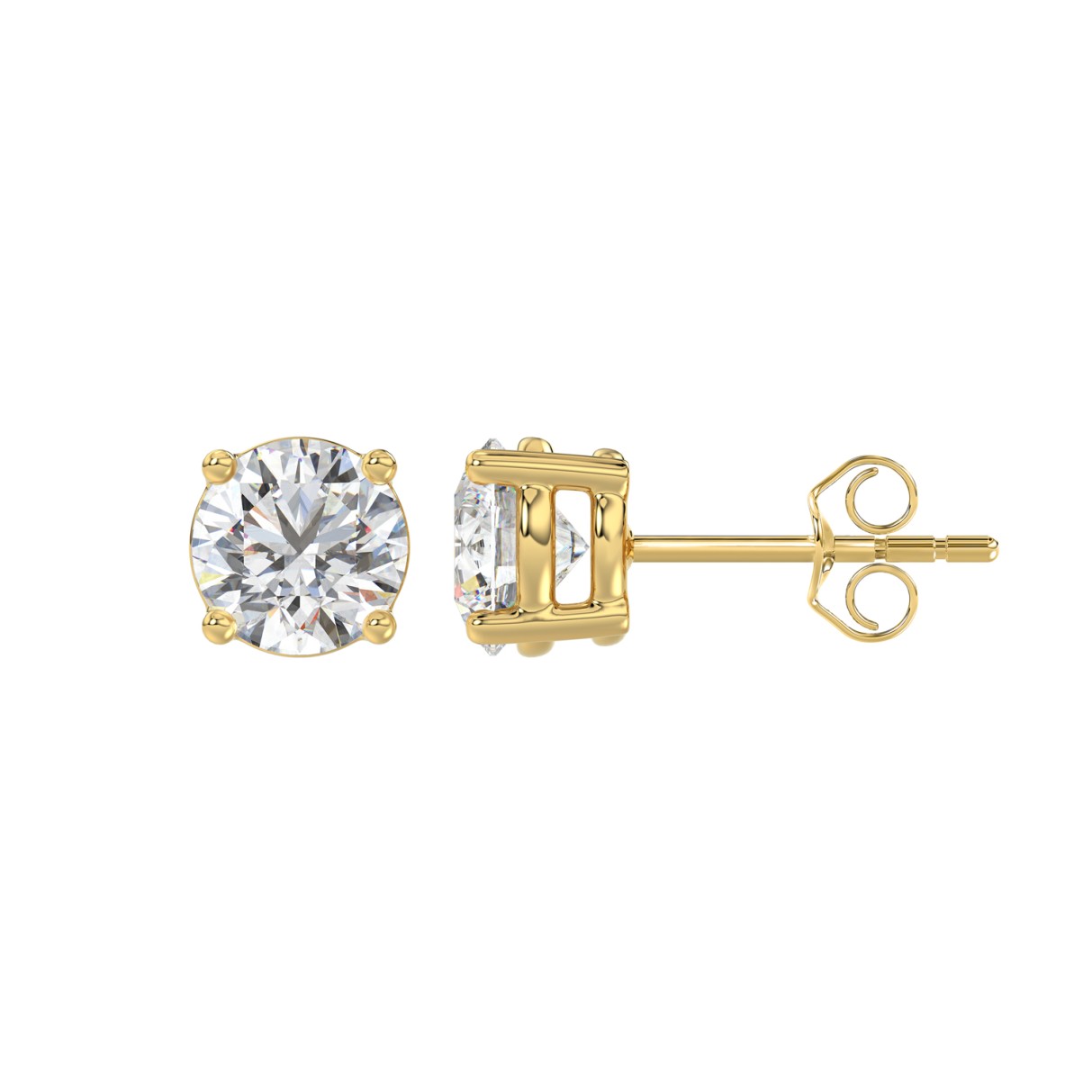 LADIES SOLITAIRE EARRINGS 2 1/2CT ROUND DIAMOND 14K YELLOW GOLD