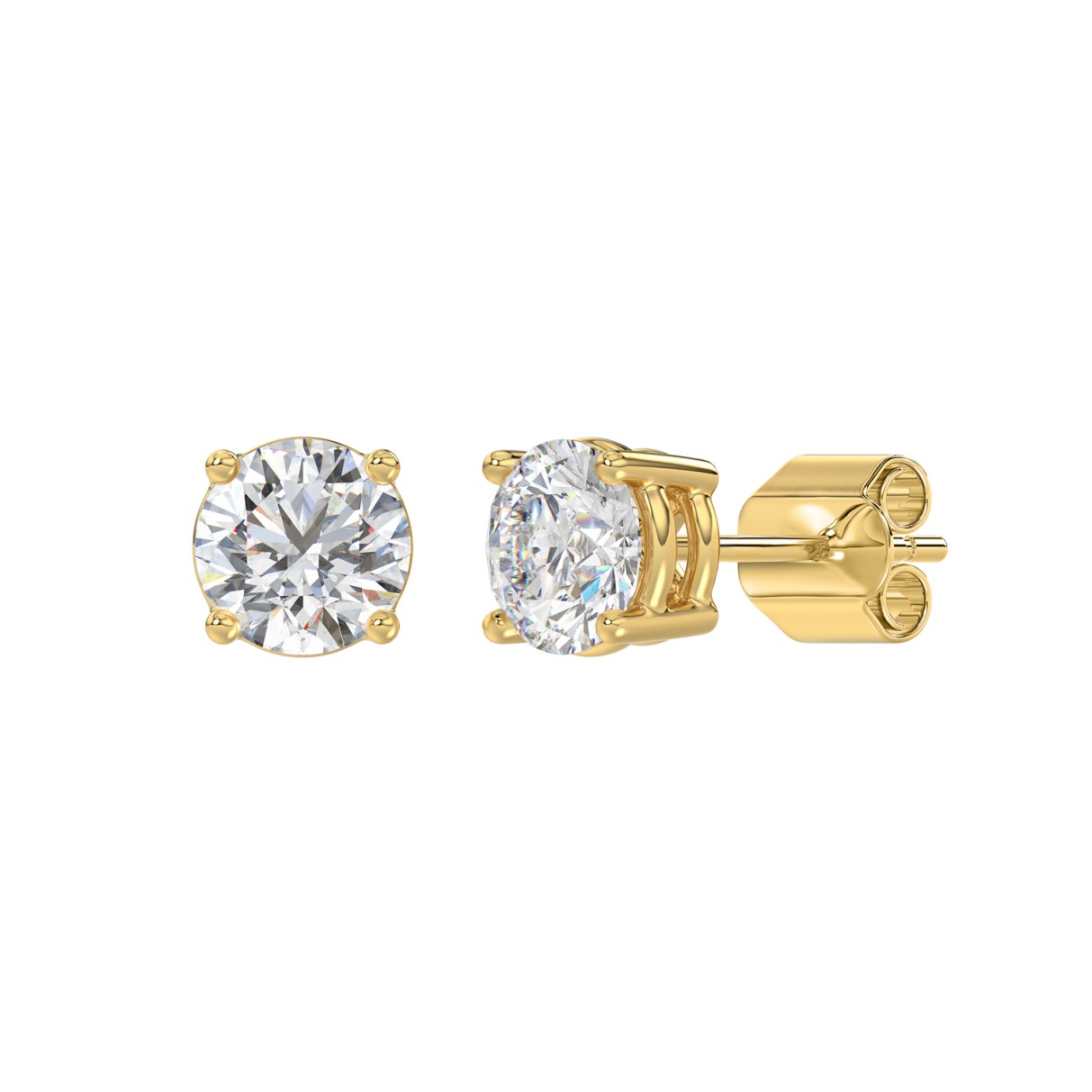 LADIES SOLITAIRE EARRINGS 2 1/2CT ROUND DIAMOND 14K YELLOW GOLD