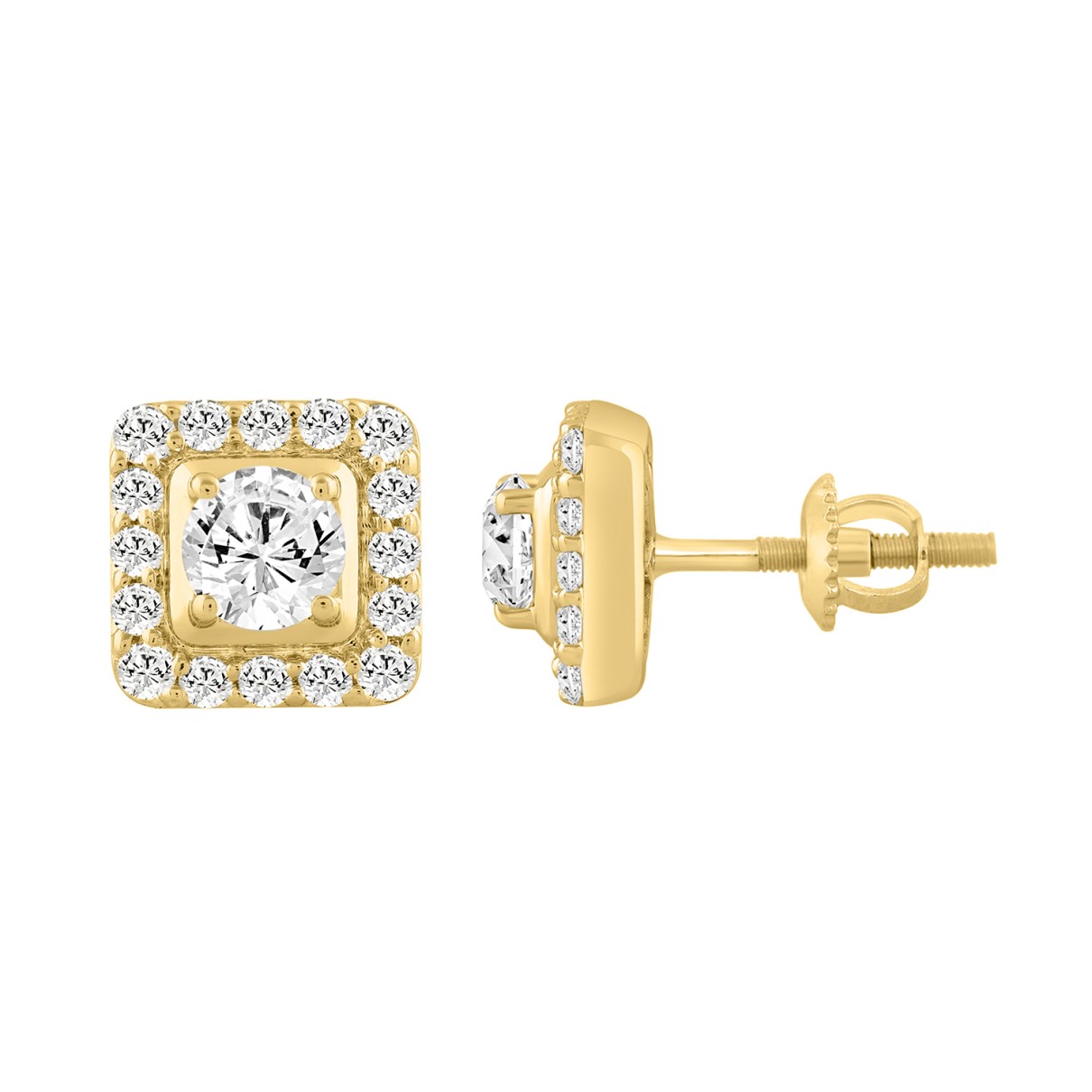 LADIES EARRINGS 1 3/4CT ROUND DIAMOND 10K YELLOW GOLD