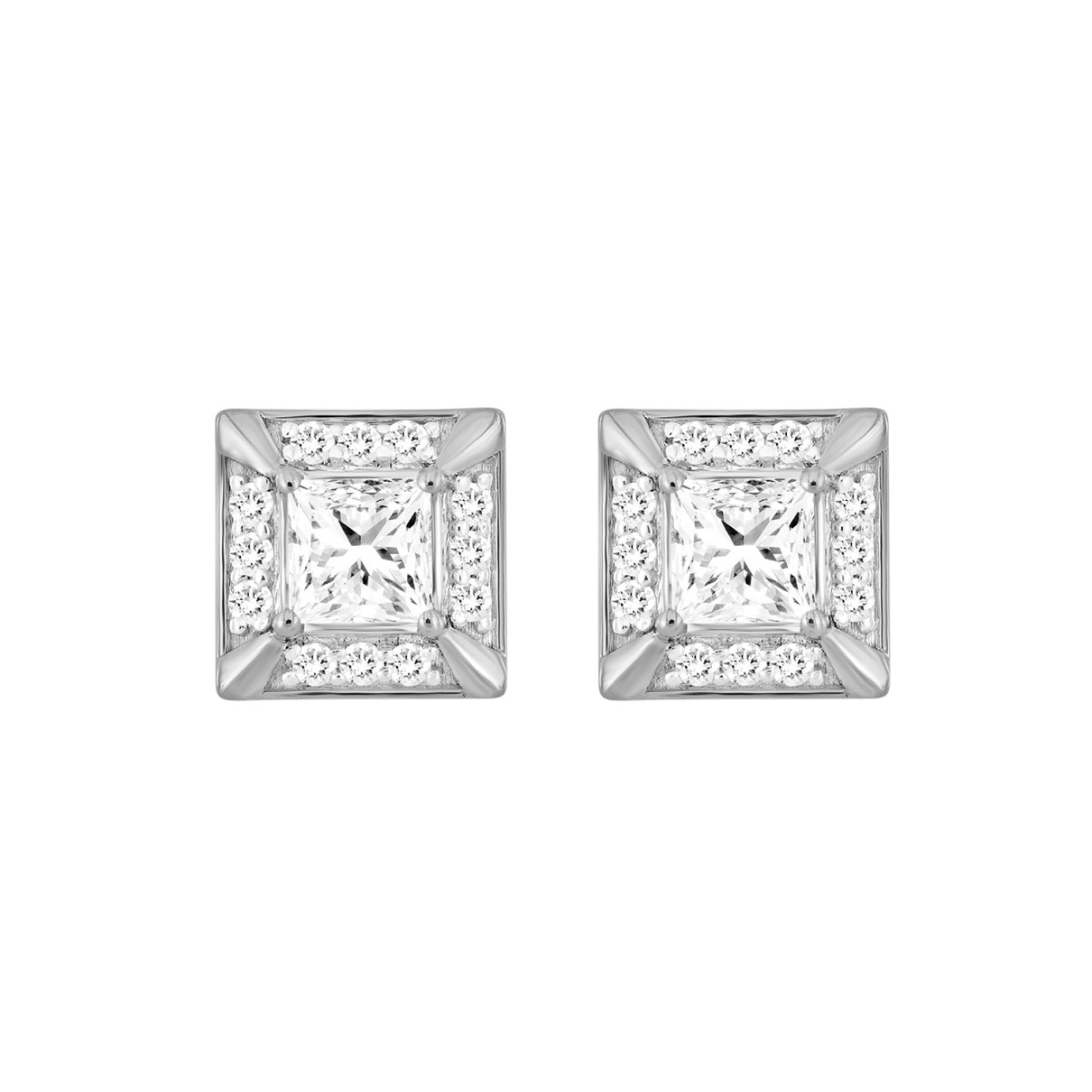 LADIES EARRINGS 1 1/4CT ROUND/PRINCESS DIAMOND 10K WHITE GOLD