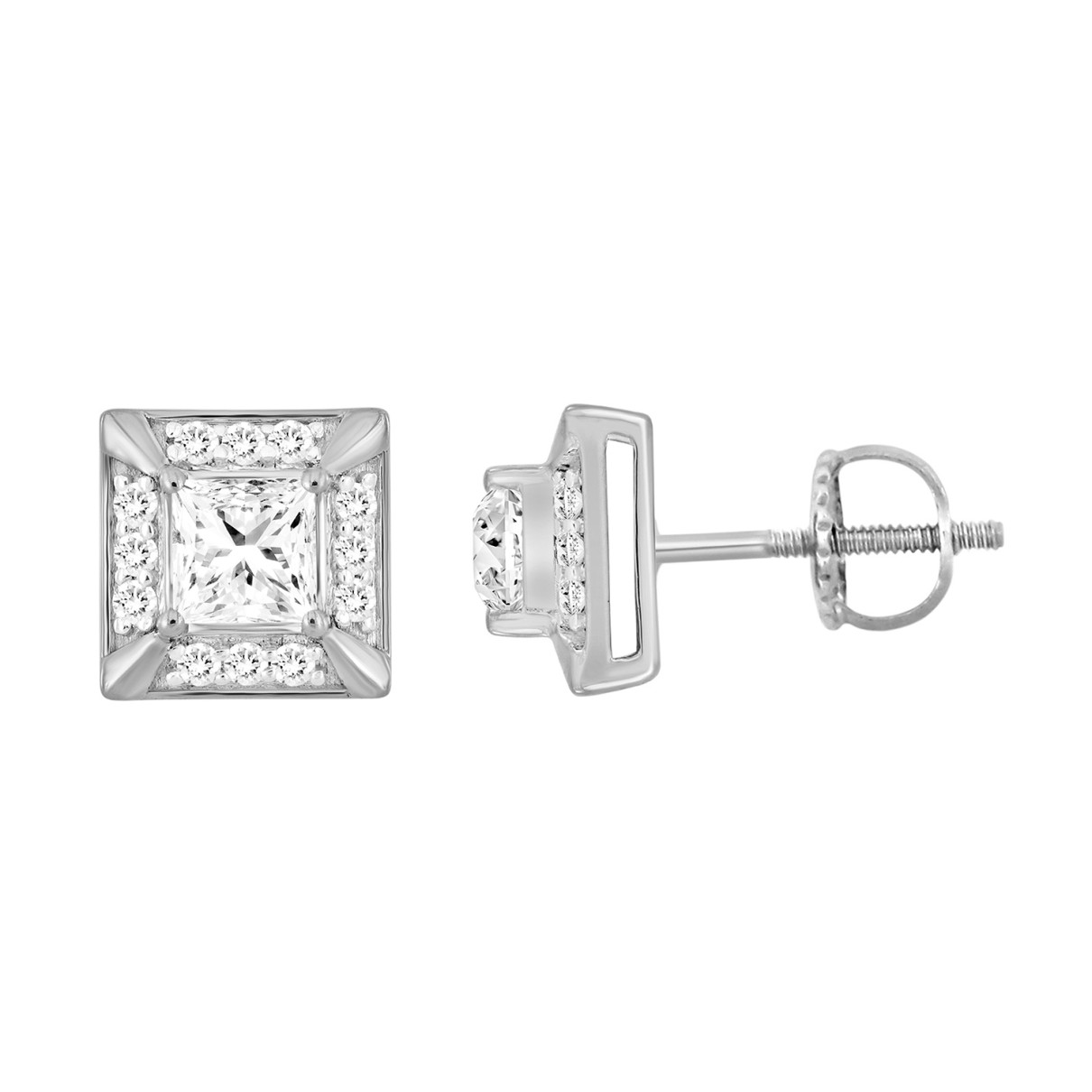 LADIES EARRINGS 1 1/4CT ROUND/PRINCESS DIAMOND 10K WHITE GOLD