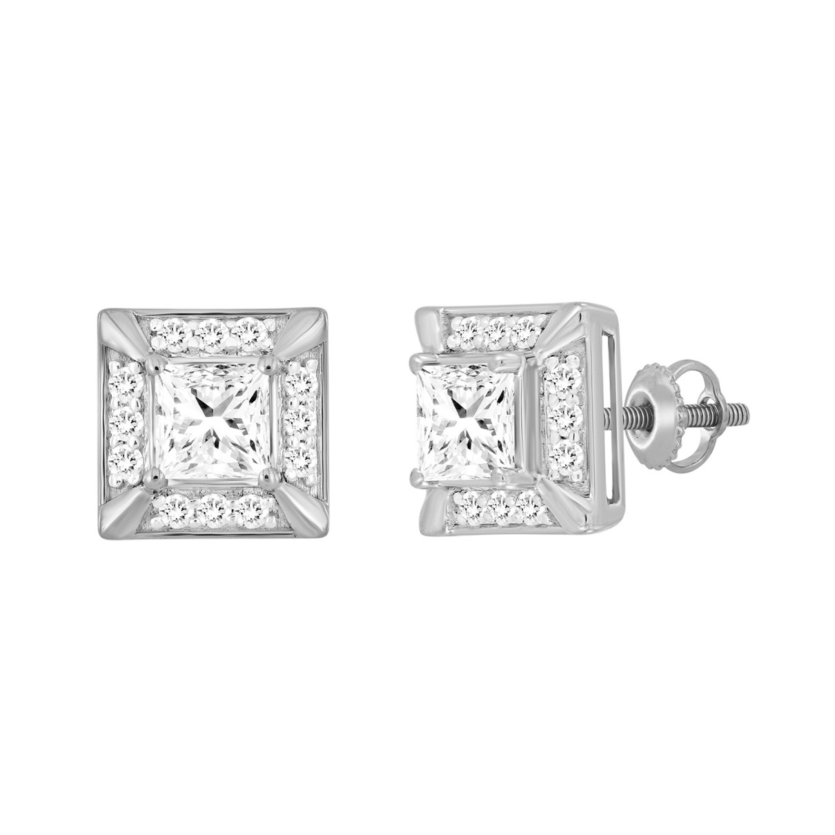 LADIES EARRINGS 1 1/4CT ROUND/PRINCESS DIAMOND 10K WHITE GOLD