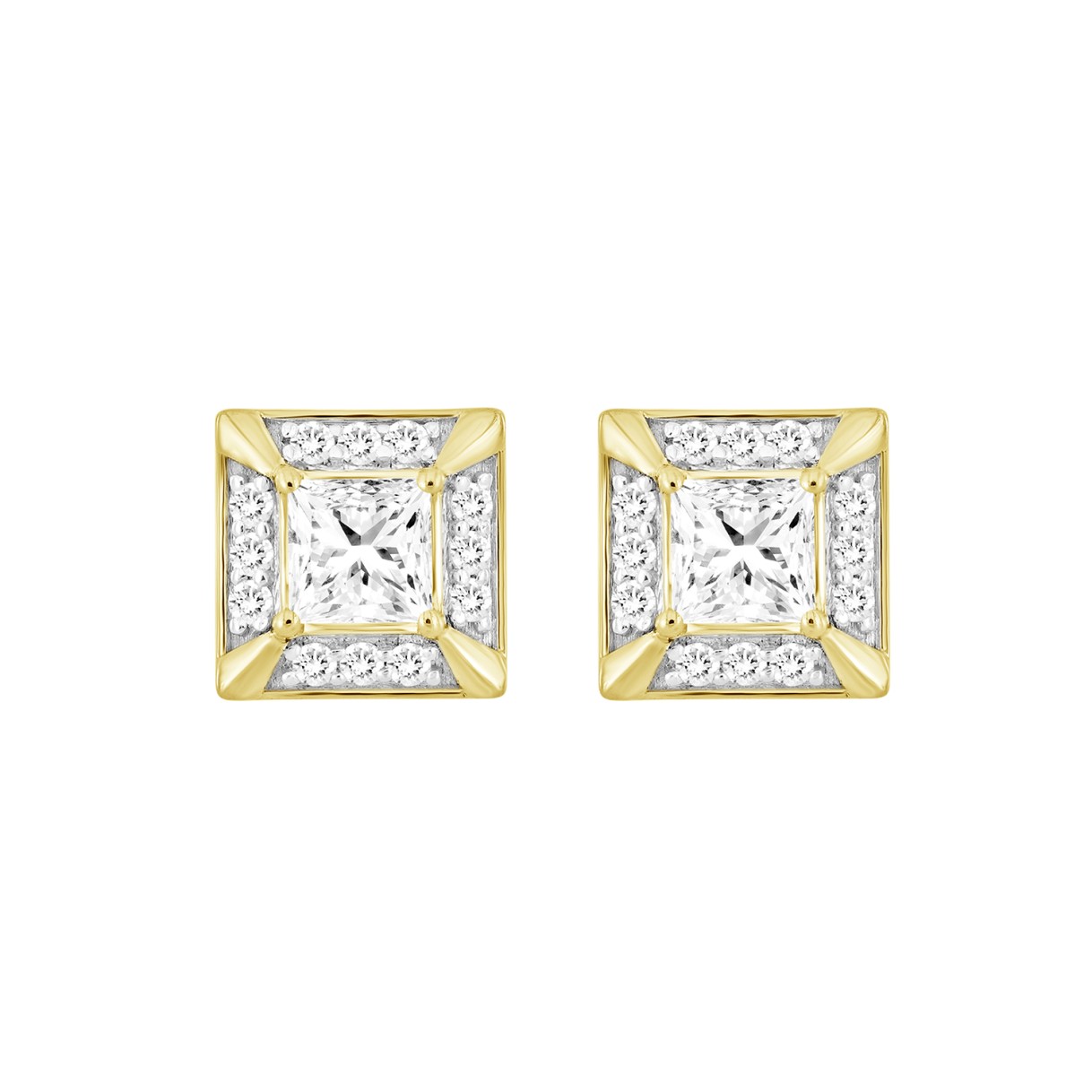 LADIES EARRINGS 1 1/4CT ROUND/PRINCESS DIAMOND 10K YELLOW GOLD