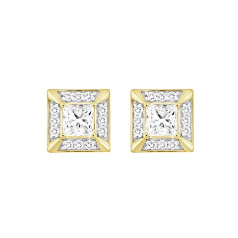 LADIES EARRINGS 1 1/4CT ROUND/PRINCESS DIAMOND 10K YELLOW GOLD