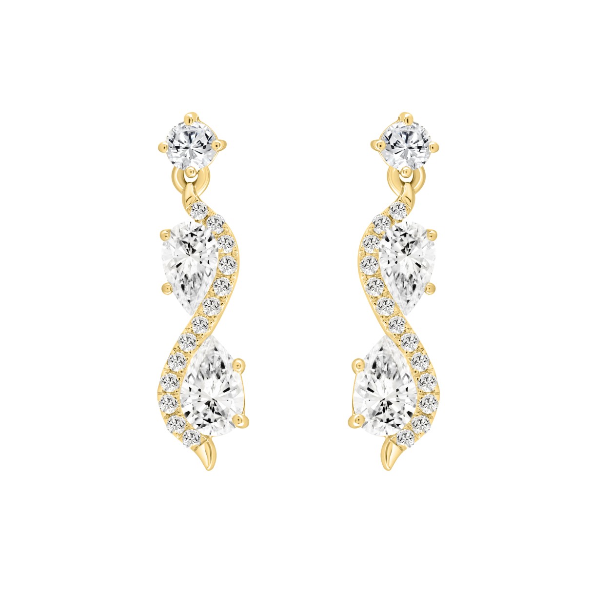 LADIES EARRINGS 1 1/2CT ROUND/PEAR DIAMOND 14K YEL...