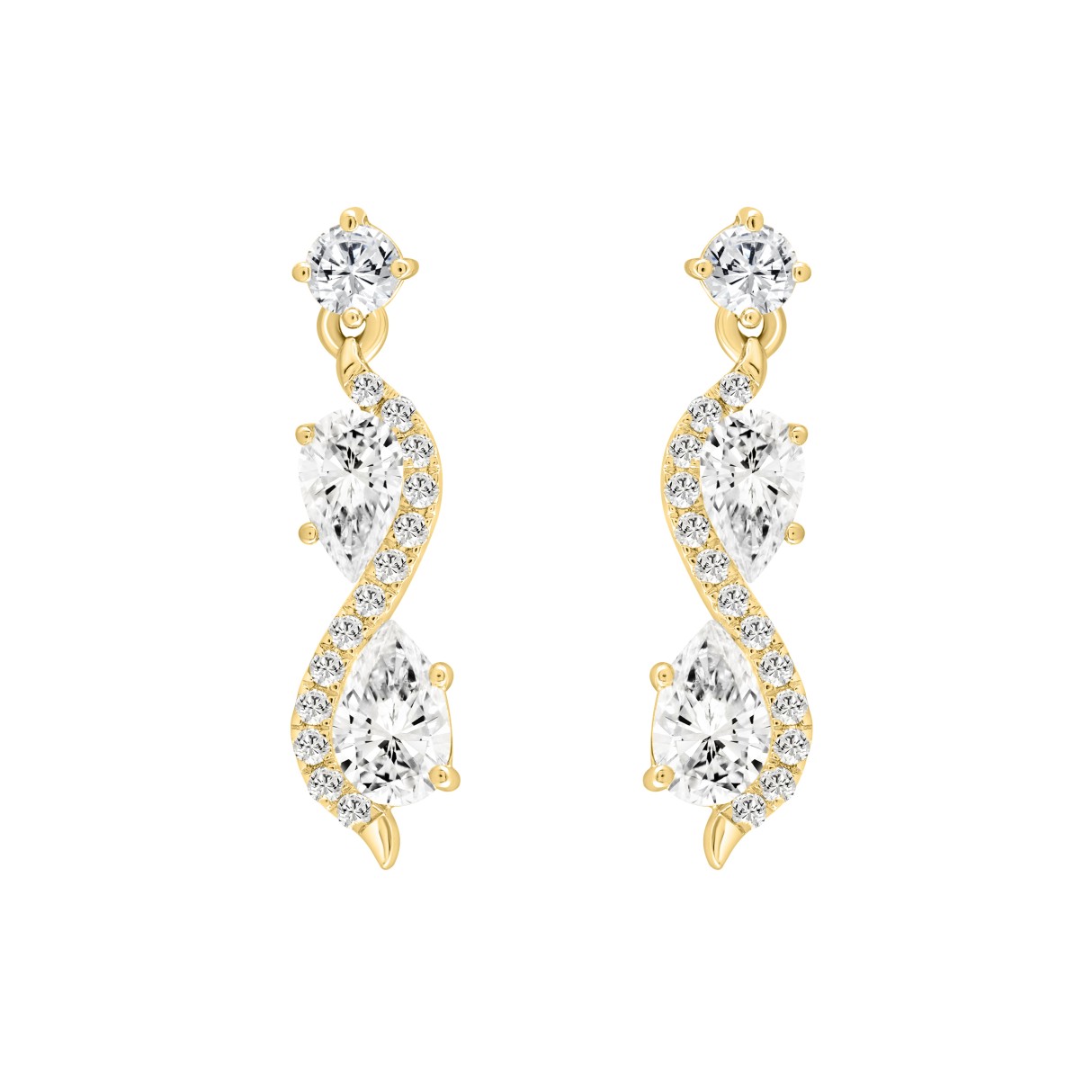 LADIES EARRINGS 1 1/2CT ROUND/PEAR DIAMOND 14K YEL...