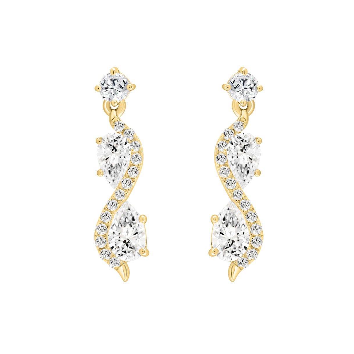 LADIES EARRINGS 1 1/2CT ROUND/PEAR DIAMOND 14K YELLOW GOLD