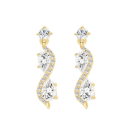 LADIES EARRINGS 1 1/2CT ROUND/PEAR DIAMOND 14K YELLOW GOLD