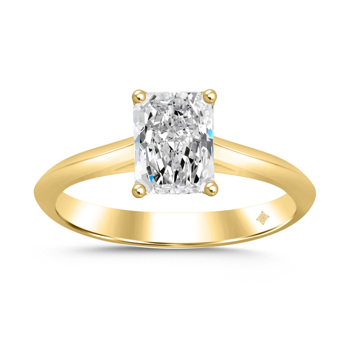 LADIES SOLITAIRE RING 1 1/2CT RADIANT DIAMOND 14K YELLOW GOLD