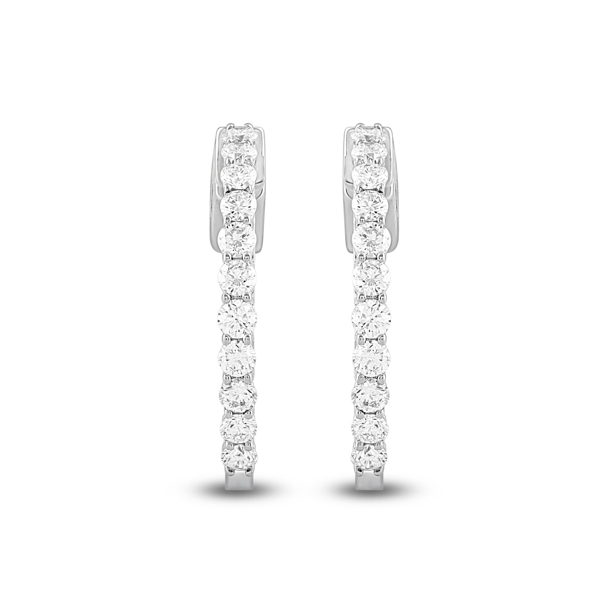 LADIES HOOP EARRINGS 1CT ROUND DIAMOND 14K WHITE G...