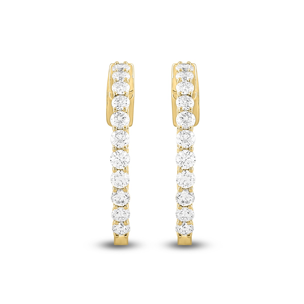 LADIES HOOP EARRINGS 1CT ROUND DIAMOND 14K YELLOW GOLD