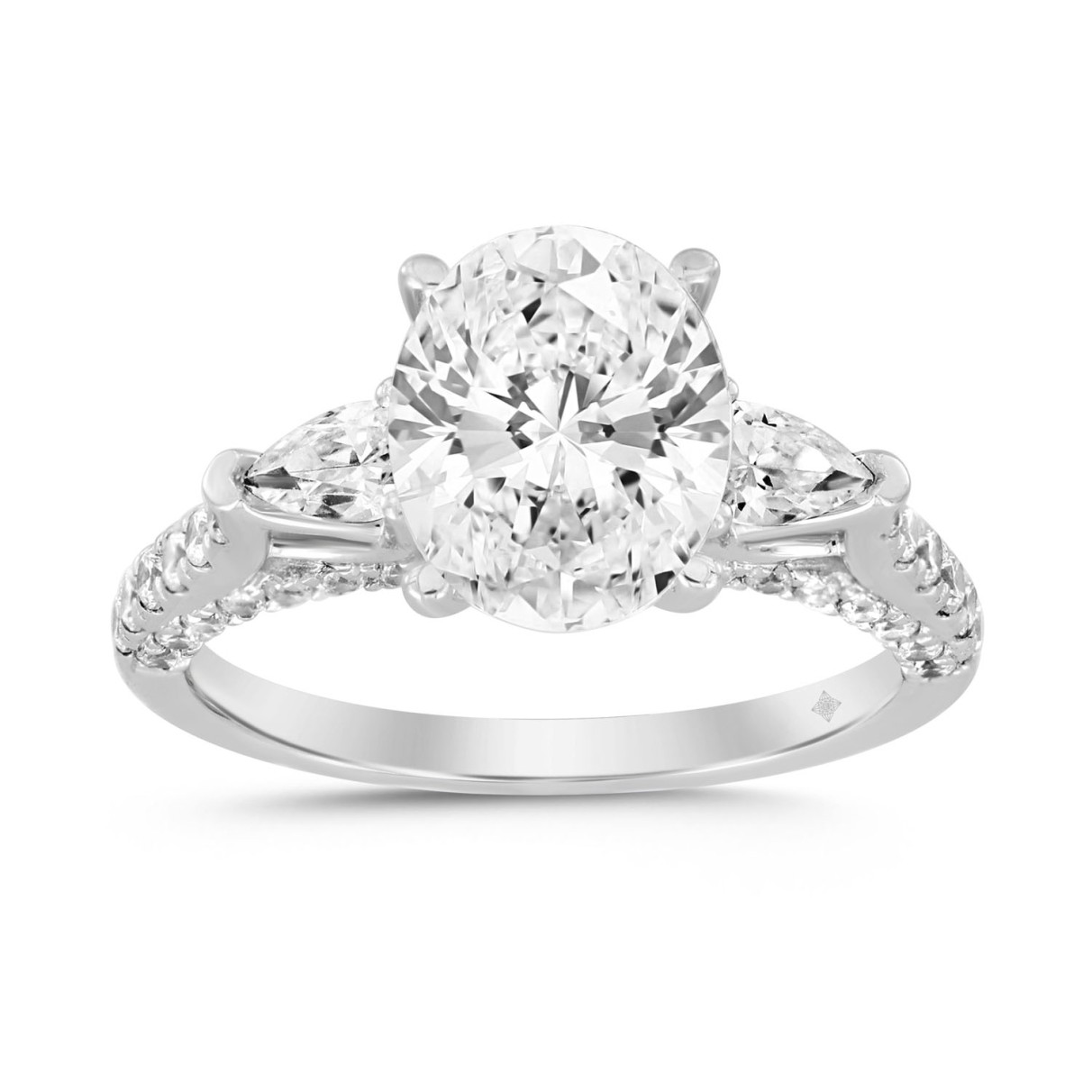 LADIES RING 3CT ROUND/PEAR/OVAL DIAMOND 14K WHITE ...