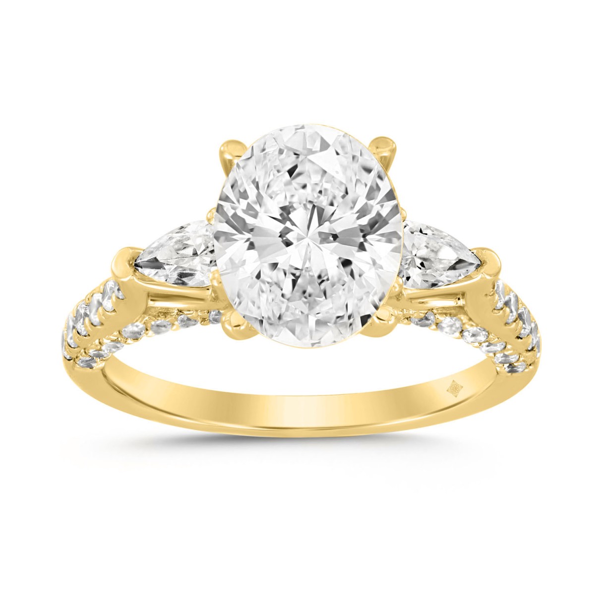 LADIES RING 3CT ROUND/PEAR/OVAL DIAMOND 14K YELLOW...