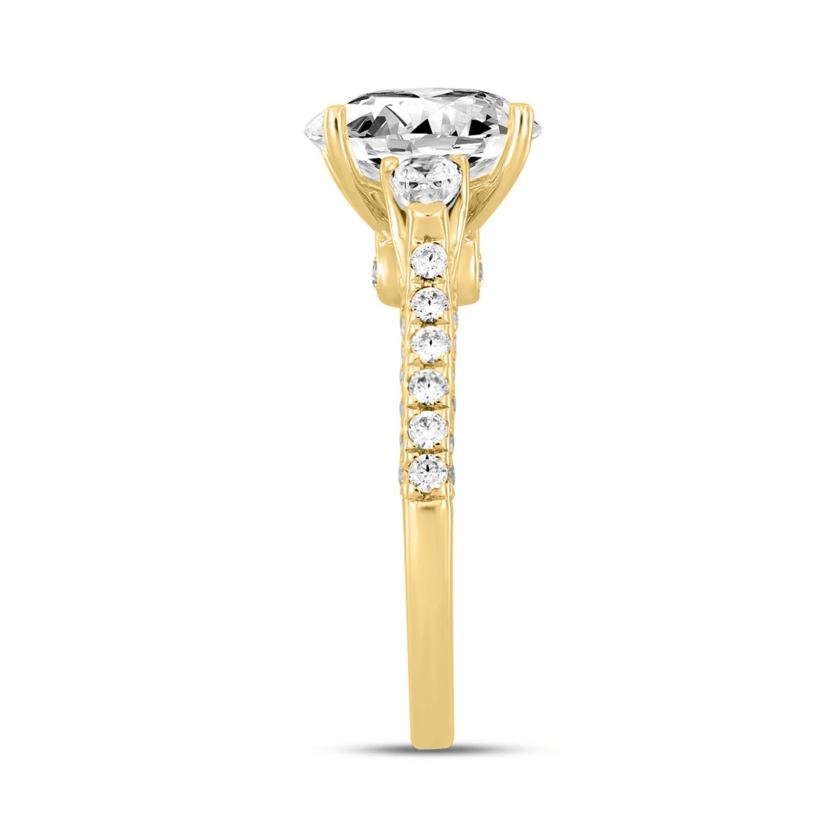 LADIES RING 3CT ROUND/PEAR/OVAL DIAMOND 14K YELLOW GOLD (CENTER STONE OVAL DIAMOND 2CT )