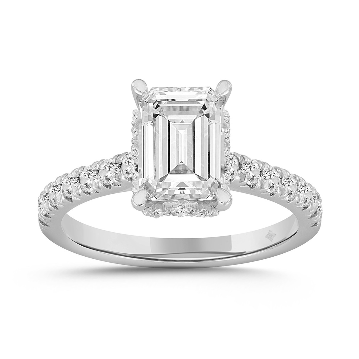 LADIES RING 2 1/2CT ROUND/EMERALD DIAMOND 14K WHITE GOLD (CENTER STONE EMERALD DIAMOND 2CT )