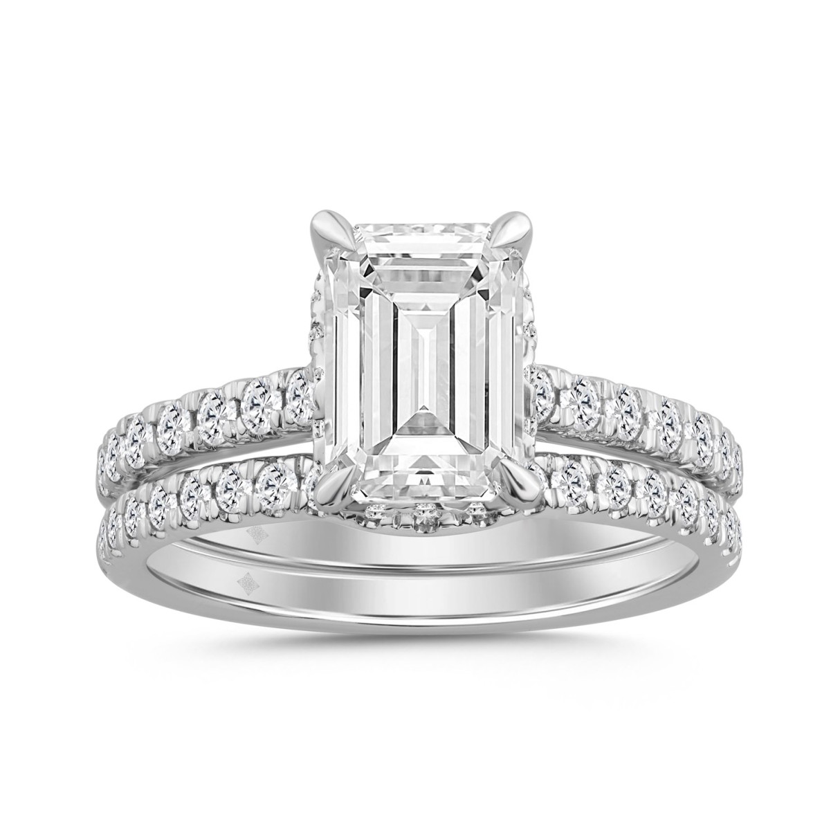 14K WHITE GOLD 2 3/4CT ROUND/EMERALD DIAMOND LADIE...